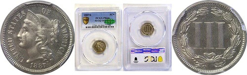 1887/6 3CN ニッケル 3セント プルーフ PCGS PR-66 CAC
