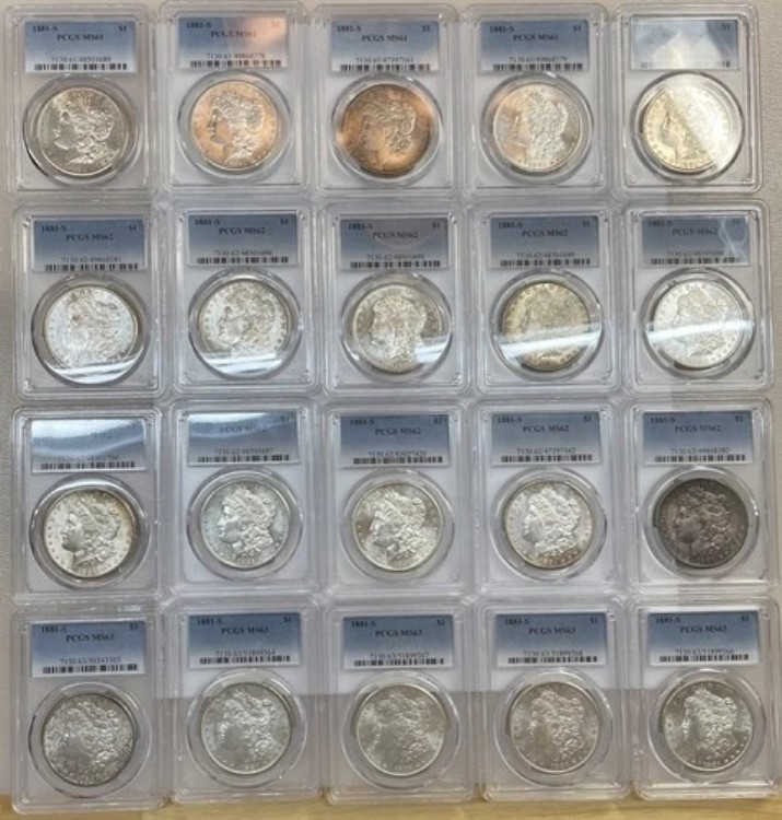ロット 20 - 1881-S モルガン ダラー PCGS MS61/62/63 - 完全なロール グレーディング済み!