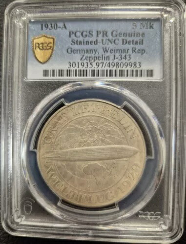 コイン シルバー 5 ライヒスマルク 1930 A ツェッペリン プルーフ PP イン ホルダー PCGS nswleipzig
