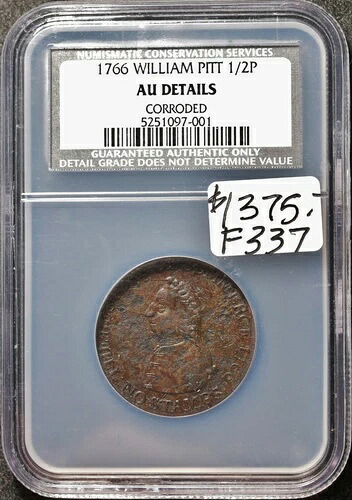 1766年 ウィリアム・ピット 1/2ページ。プラスチックホルダー入り。X-195。AU詳細。f337