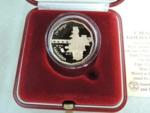 1988年 イスラエル 聖地 カイサリア プルーフコイン 1/4オンス 金貨 5 Nis +箱 & COA