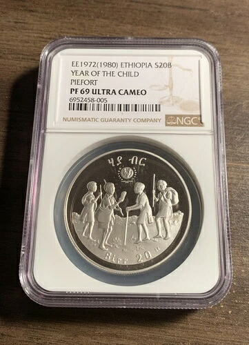1980年 エチオピア 20 ブル ピエフォート チャイルドイヤー シルバーコイン NGC PF 69 UC トップポップ