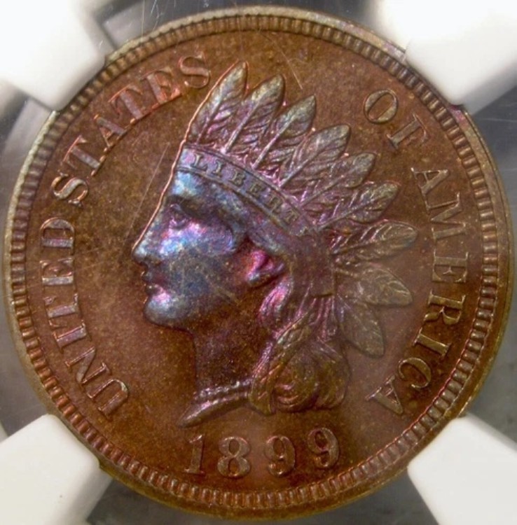 1899年インディアンヘッド セント/ペニー 希少ローポップ 素晴らしい紫色のブレザー NGC PF 66 BN