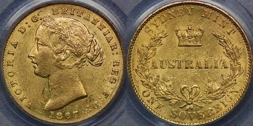 オーストラリア 1867年 シドニー造幣局 ソブリン金貨 - PCGS AU58|WORLD RESOURCE【KING店】