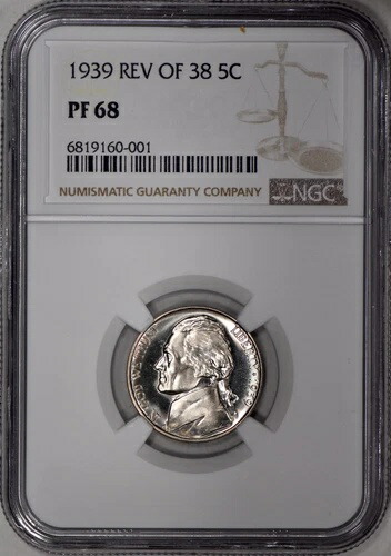 1939年 38プルーフ ジェファーソン ニッケル 5セント NGC PF68 (PR68) の裏面