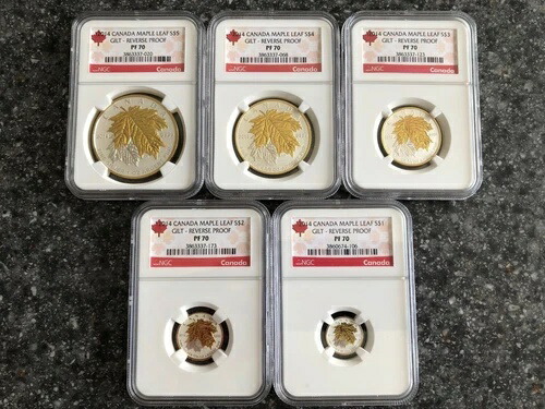 2014年カナダ シルバー メープルリーフ リバース プルーフセット $5-$4-$3-$2-$1 NGC PF70