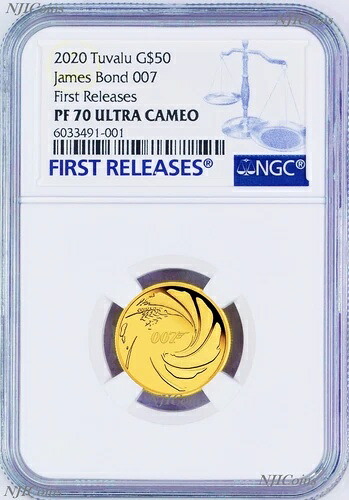 2020年 ジェームズ・ボンド 007 プルーフ 50ドル 1/4オンス .9999 金貨 NGC PF 70 FR PF70