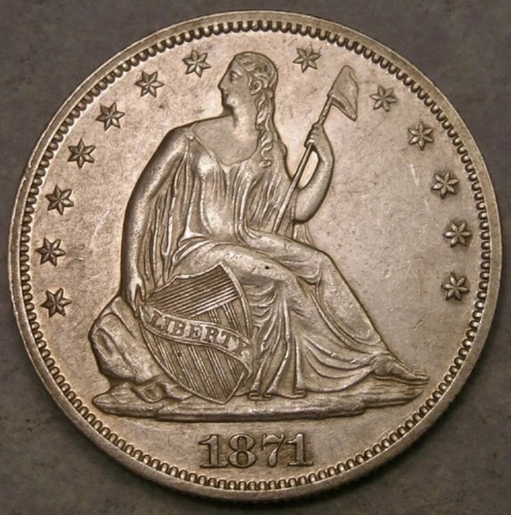 1871年 自由の女神像 半ドル貨幣 美しい衣装 羽根飾り ヘアシールド 希少なプルーフ 473,440円