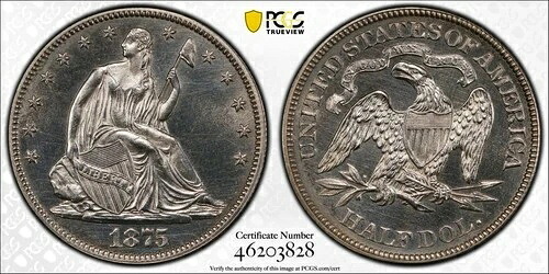 1875年 P ハーフドル 自由の女神像 PCGS PR-62 プルーフ