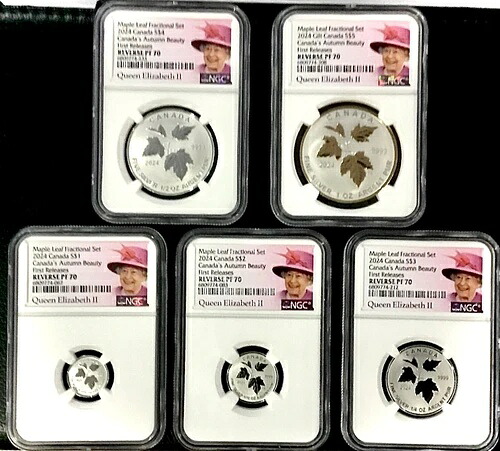 2024年 エリザベス女王治世 シルバー メープル リーフ NGC PF70 5枚 リバース プルーフ セット!