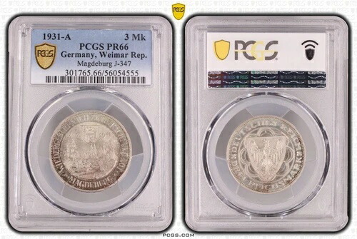 コイン 3 ライヒスマルク 1931 A マクデブルク PCGS PR66 プルーフ ライプツィヒ-