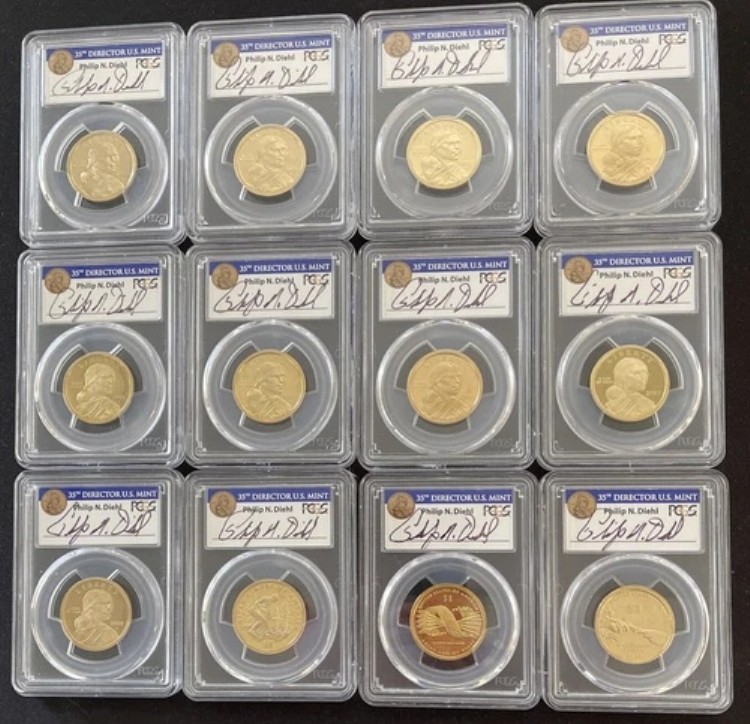 12枚のサカガウィア プルーフコインセット PCGS PF 69 2000 - 2011 フィリップ・ディール ENN のサイン入り