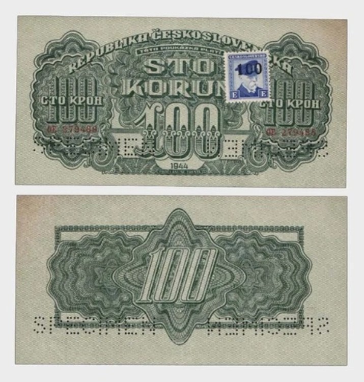 チェコスロバキア - 1944-1945 - 100コルナ - 「2x SPECIMEN」 - 「EF-」 - #CO2646