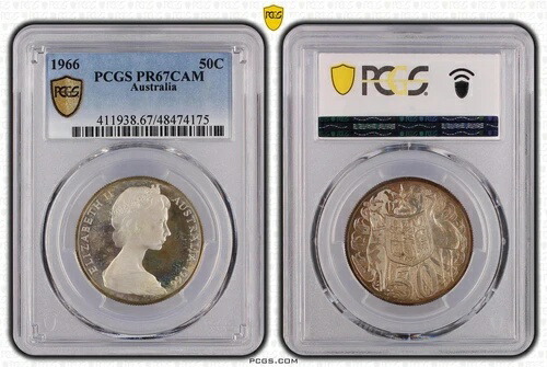 1966年 オーストラリア 50セント 50セント シルバー プルーフコイン PCGS PR67CAM