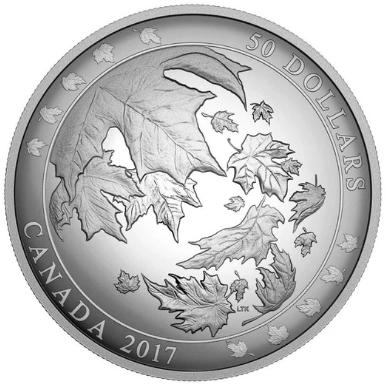 2017年カナダドル 50 メープルリーフス・イン・モーション - 5オンス純銀コンベックスコイン 214,500円