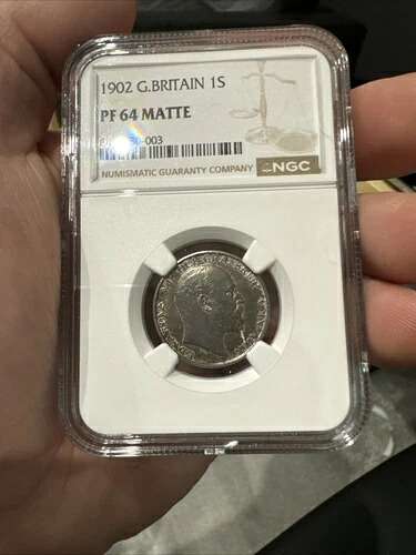 1902年 イギリス エドワード7世 シリング銀マットプルーフコイン NGC PF64 (23078)