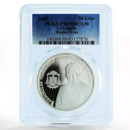 リトアニア 50リトゥ 枢機卿ヴィンセント・スラドケヴィチウス PR69 PCGS 銀貨 2005年