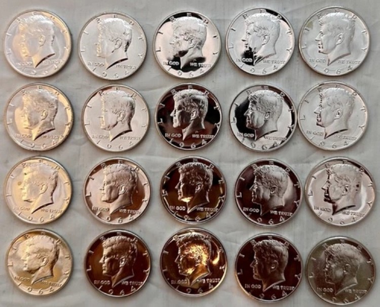 1964年製ケネディ・プルーフ・ハーフ BU、銀90%、汚れあり、変色あり｜WORLD RESOURCE【KING店】