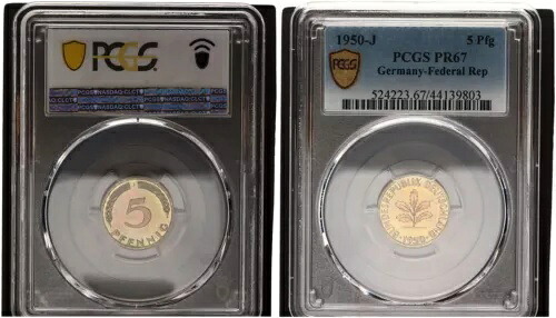 Frg 5 Pfennig 1950-J PCGS認定 PCGS PR67 プルーフ 125865｜WORLD RESOURCE【KING店】 140,800円
