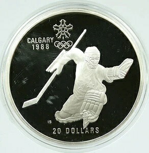 1986年カナダ代表、1988年カルガリーオリンピックホッケー オールドプルーフ 20ドル銀貨 i117255|WORLD RESOURCE【KING店】