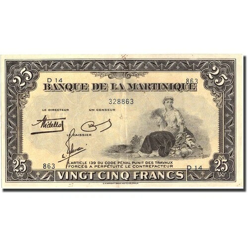 [#215618] マルティニーク、25フラン、日付なし（1943-1945）、AU、KM:17