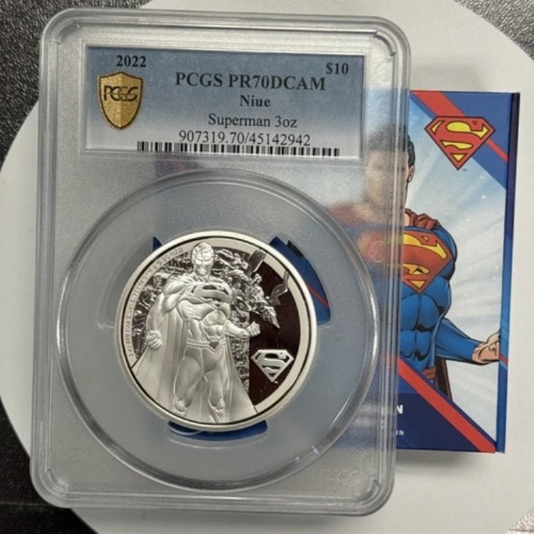 2022 ニウエ 10 ドル スーパーマン 3 オンス シルバー コイン PCGS PR70 DCAM プルーフ。