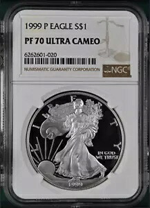 PF70 UCAM 1999-P アメリカン シルバー イーグル - ブラウンラベル NGC スポットフリー ホワイト