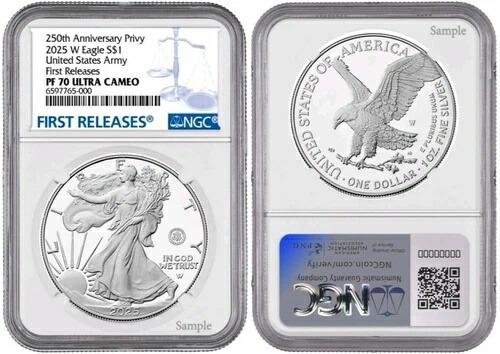 2025-W プルーフ 1ドル 250周年記念 米陸軍 プライビー シルバー イーグル NGC PF70 プレセール