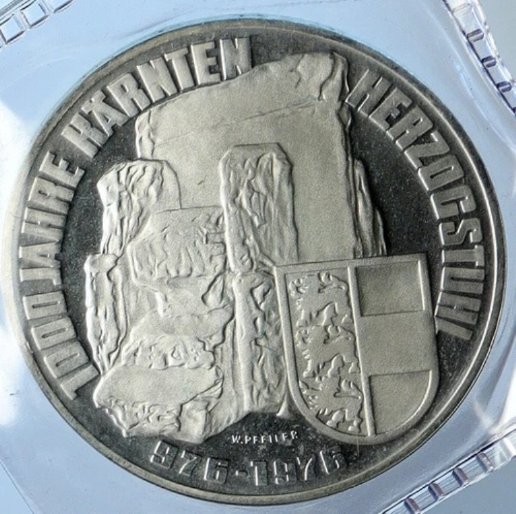 1976年 オーストリア ケルンテン州 モニュメントストーン プルーフシルバー 100シリングコイン i113194｜WORLD RESOURCE【KING店】