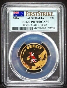 2016 $20 オーストラリア Brexit ゴールド 1/10 オンス PCGS PR70 DCAM