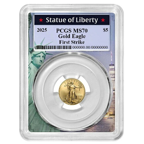 2025年 5ドル 1/10オンス アメリカンゴールドイーグル PCGS MS70 FS 自由の女神像フレーム