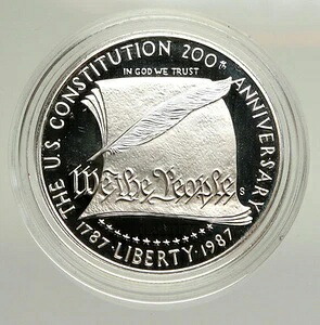 1987年アメリカ合衆国憲法羽根飾りスクロールプルーフ銀貨 i94837|WORLD RESOURCE【KING店】