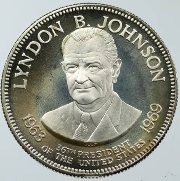 1970年 アメリカ合衆国大統領 リンドン・B・ジョンソン LBJ プルーフ銀メダル i116640|WORLD RESOURCE【KING店】