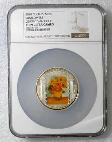 2010年 クック諸島 20ドル ひまわり ヴァン・ゴッホ作 NGC PF69 ウルトラカメオ 999 シルバーコイン