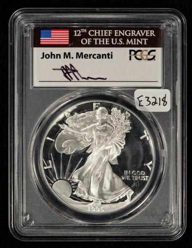 1995-P 1オンス シルバー アメリカンイーグル PQ プルーフ - メルカンティ - PCGS PR 70 DCAM - E3218