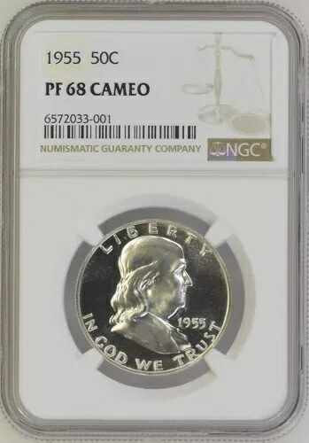 1955年 プルーフ フランクリン ハーフダラー NGC PF68 カメオ