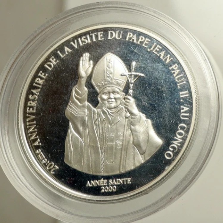 2000年 コンゴ ライオン&教皇ヨハネ・パウロ2世 ヴィンテージ プルーフ シルバー 10フラン コイン i102520|WORLD RESOURCE【KING店】