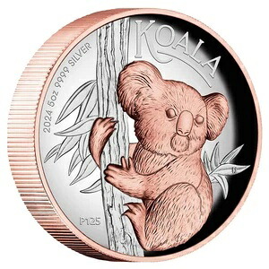 オーストラリア 2024 P125 コアラ 5オンス シルバー プルーフ 高浮き彫り 金箔 8ドル硬貨|WORLD RESOURCE【KING店】