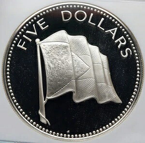1975年 バハマ 英国 エリザベス2世 国旗 オールドプルーフ 銀貨 5ドル硬貨 NGC i85233|WORLD RESOURCE【KING店】