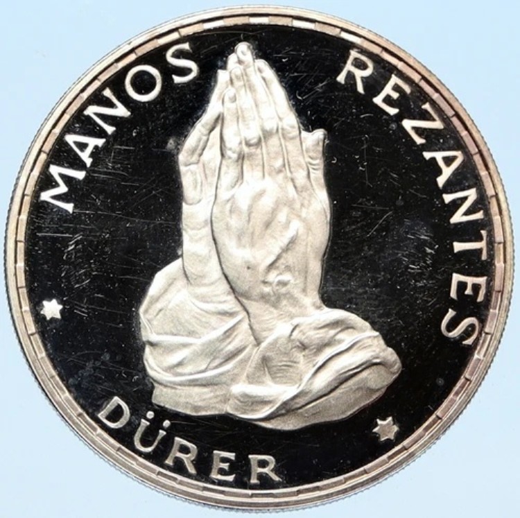 1970年 赤道ギニア デューラーの祈りの手 プルーフ銀貨 100ペセタ i98288|WORLD RESOURCE【KING店】