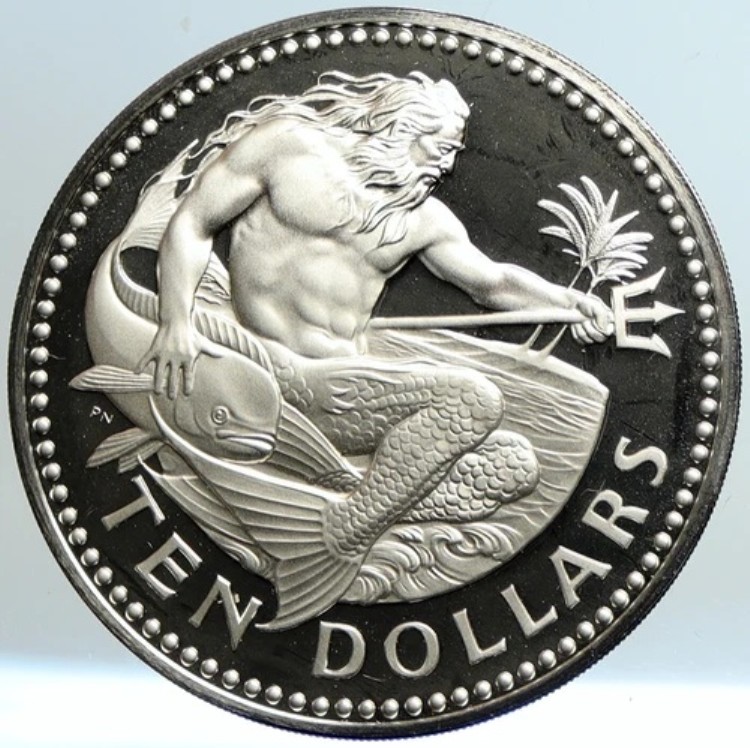 1974年 バルバドス 巨大 4.2cm ヴィンテージ ネプチューン プルーフ シルバー 10ドルコイン i101329｜WORLD RESOURCE【KING店】 206,800円