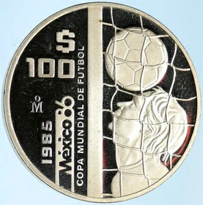 1985年メキシコFIFAワールドカップ1986サッカーオールドプルーフシルバー100コインi99647｜WORLD RESOURCE【KING店】