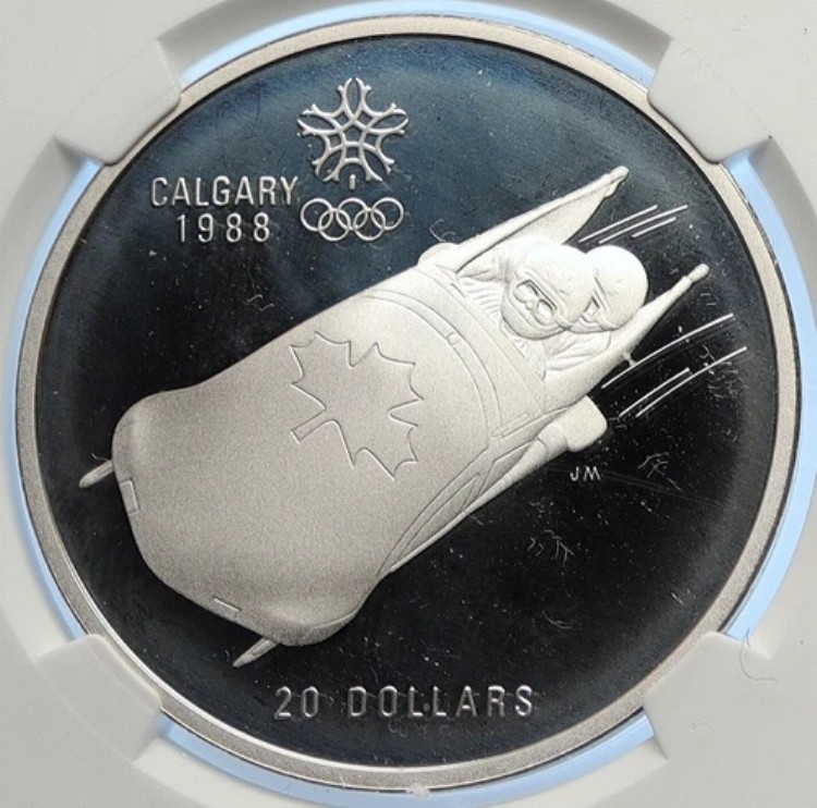 1987年カナダ 1988年カルガリーオリンピック ボブスレー リュージュ プルーフ シルバー 20ドル コイン NGC i106649|WORLD RESOURCE【KING店】