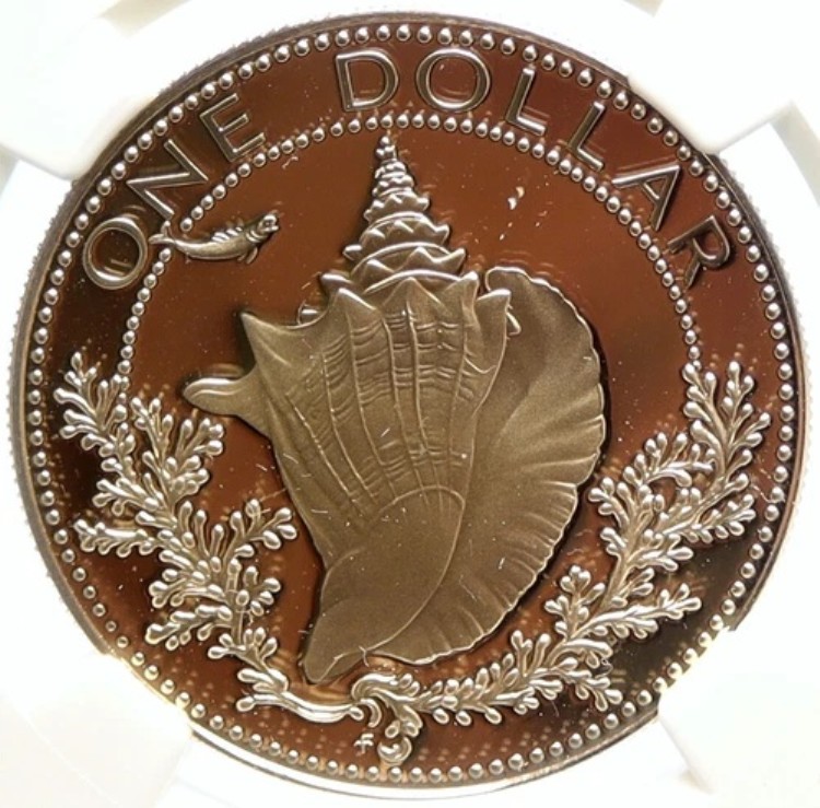 1975年 バハマ 英国 エリザベス2世 コンクシェル プルーフ シルバー 1ドル コイン NGC i99631｜WORLD RESOURCE【KING店】