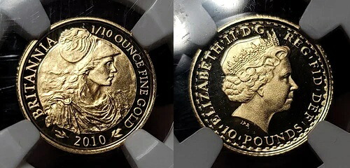 2010年 イギリス ブリタニア 10ポンド金貨 1/10オンス NGC PF70 ウルトラカメオ