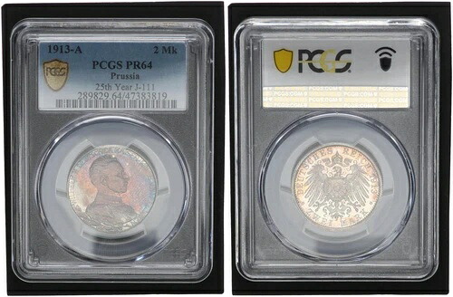 プロイセン 2マーク 1913 A ヴィルヘルム2世 25歳 登録番号 PCGS PR64 ポリッシュプレート 104657
