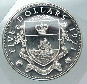 1971年 バハマ 巨大 海賊敗北 モットー プルーフ シルバー 5ドル コイン i85616｜WORLD RESOURCE【KING店】