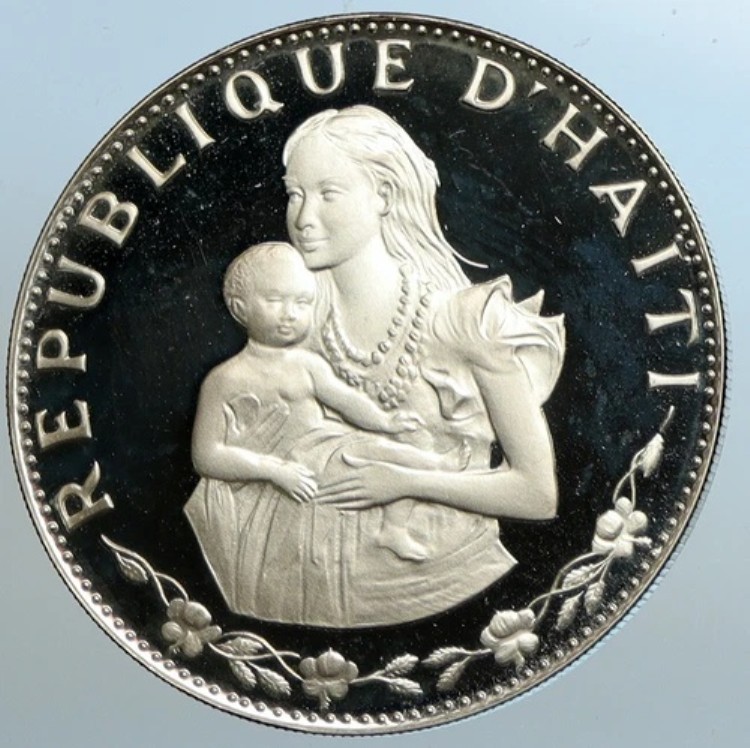 1973年 ハイチ 女性と子供 古いフランス製 銀貨 プルーフ 50グールド ハイチコイン i102537|WORLD RESOURCE【KING店】