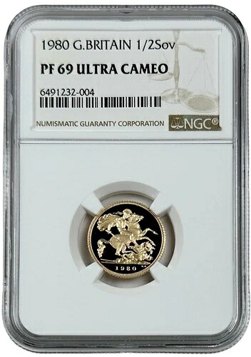 1980年 イギリス 1/2ソブリン プルーフ金貨 NGC PF 69 UC
