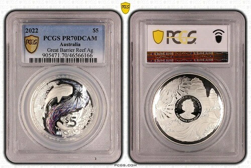2022年 5ドル シルバー プルーフ ドーム型 美品、希少価値 グレートバリアリーフ PCGS PR70DCAM